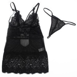 SUBBLIME - BABYDOLL CON TIRANTES AJUSTABLES DE ENCAJE NEGRO S-M