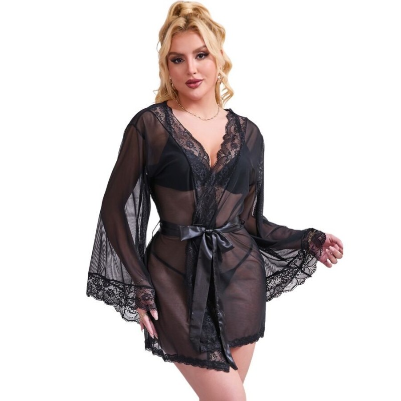 SUBBLIME - BATA TELA TRANSPARENTE DETALLE ENCAJE NEGRO S-M