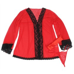 SUBBLIME - BATA TELA TRANSPARENTE DETALLE ENCAJE ROJO S-M