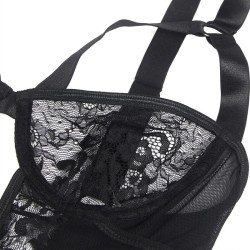 SUBBLIME - TEDDY CON LIGA DETALLE ENCAJES Y TIRAS NEGRO S-M