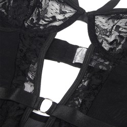 SUBBLIME - TEDDY CON LIGA DETALLE ENCAJES Y TIRAS NEGRO S-M