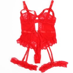 SUBBLIME - TEDDY CON LIGA DETALLE ENCAJE Y TIRAS ROJO S-M