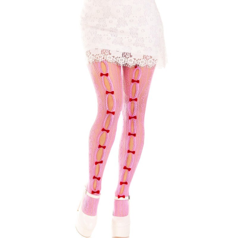 LEG AVENUE - MEDIAS CON ABERTURAS CORAZON and LAZOS ROSA