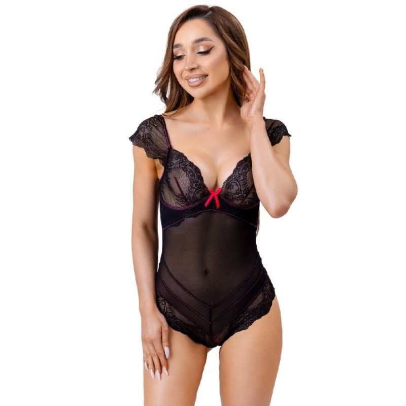 LIVCO CORSETTI FASHION - EVELYN LC 20243 BODY CON ADORNOS DE ENCAJE Y TRANPARENCIAS NEGRO S-M