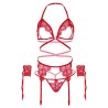 LEG AVENUE - SET CUATRO PIEZAS SUJETADOR, LIGUERO, TANGA Y PUÑOS TALLA ÚNICA - NEGRO