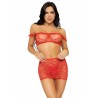 LEG AVENUE - SET TRES PIEZAS TOP, MINI FALDA Y TANGA TALLA ÚNICA - NEGRO