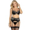 SUBBLIME - SET DE 3 PIEZAS SUJETADOR TANGA LIGA ENCAJE NEGRO S-M