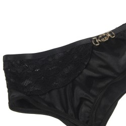 SUBBLIME - SET DE 3 PIEZAS SUJETADOR TANGA LIGA ENCAJE NEGRO S-M