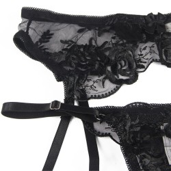 SUBBLIME - SET DE 3 PIEZAS SUJETADOR TANGA LIGA ESTAMPADO FLORAL NEGRO S-M