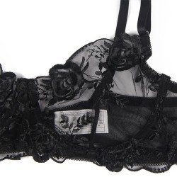 SUBBLIME - SET DE 3 PIEZAS SUJETADOR TANGA LIGA ESTAMPADO FLORAL NEGRO S-M