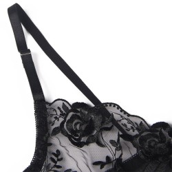 SUBBLIME - SET DE 3 PIEZAS SUJETADOR TANGA LIGA ESTAMPADO FLORAL NEGRO S-M