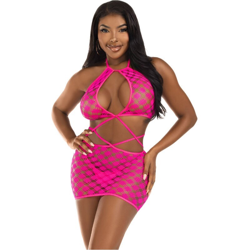 LEG AVENUE - MINI VESTIDO CON ABERTURAS NEGRO TALLA ÚNICA