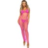 LEG AVENUE - VESTIDO DE REJILLA LARGO FUCSIA TALLA ÚNICA