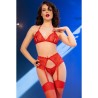 CHILIROSE - CR 4848 SET SUJETADOR TANGA MEDIAS DE ENCAJE ROJO S