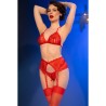 CHILIROSE - CR 4848 SET SUJETADOR TANGA MEDIAS DE ENCAJE ROJO S