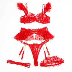 SUBBLIME - 957506 CONJUNTO SUJETADOR Y LIGA DE ENCAJE ROJO S-M
