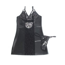 SUBBLIME - 957520 VESTIDO DE CUERO CON ENCAJE FLORAL NEGRO S-M