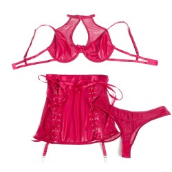SUBBLIME - 957605 CONJUNTO SUJETADOR Y FALDA DE CUERO ROJO S-M