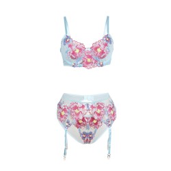 SUBBLIME - 957643 CONJUNTO SUJETADOR Y LIGUERO CON BORDADOS DE FLORES ROSAS S-M