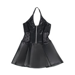 SUBBLIME - 957704 VESTIDO DE CUERO CON CREMALLERA Y ENCAJE NEGRO S-M