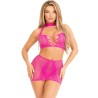 LEG AVENUE - TOP and FALDA DE ENCAJE ABIERTO NEGRO