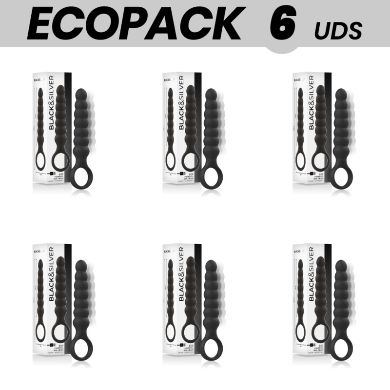 ECOPACK 6 UDS - BLACKandSILVER BOB POTENTE CADENA ANAL SILICONA