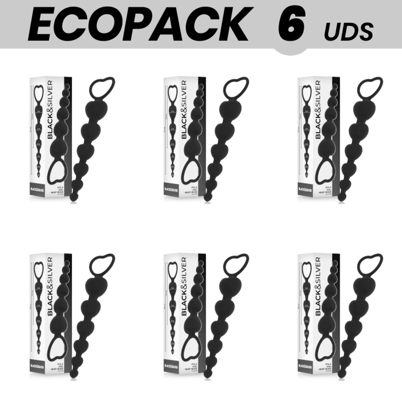 ECOPACK 6 UDS - BLACKandSILVER MILA CADENA ANAL DE CORAZONES 18 CM