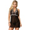 SUBBLIME - BABYDOLL BLANCO ENCAJE FLORAL NEGRO S-M