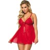 SUBBLIME - BABYDOLL CON LAZO Y ENCAJE FLORAL ROJO L-XL