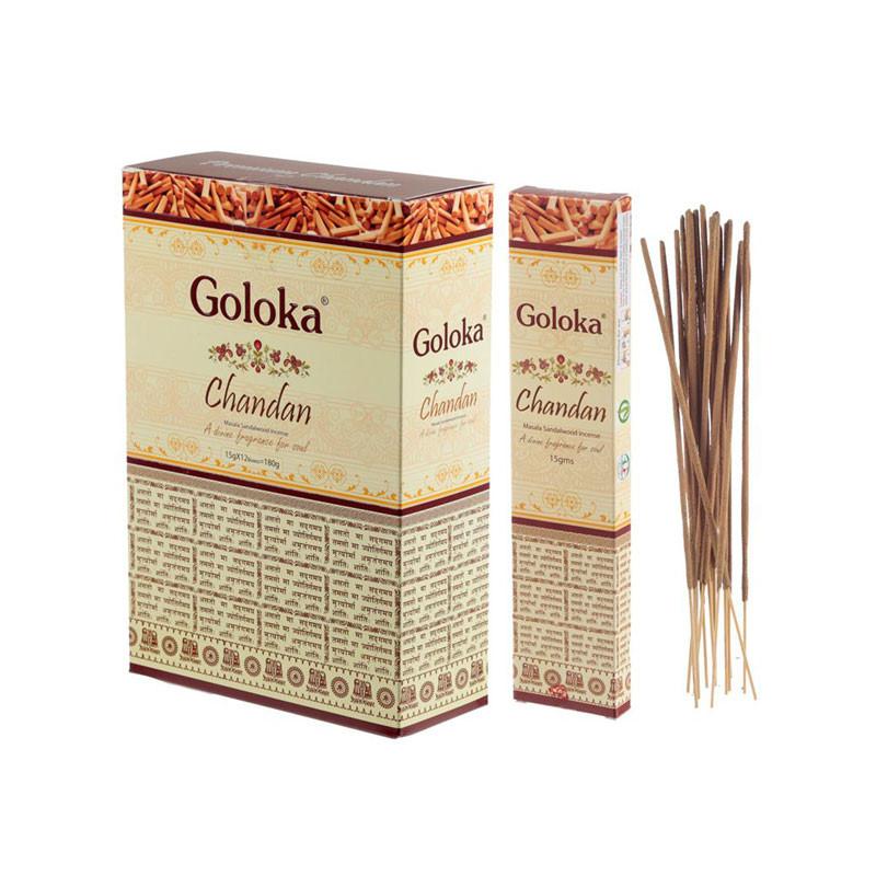 Incienso Goloka Chandan/Sandalo 12x15g Nag Champa Incienso Goloka Chandan/Sandalo 12x15g Nag Champa