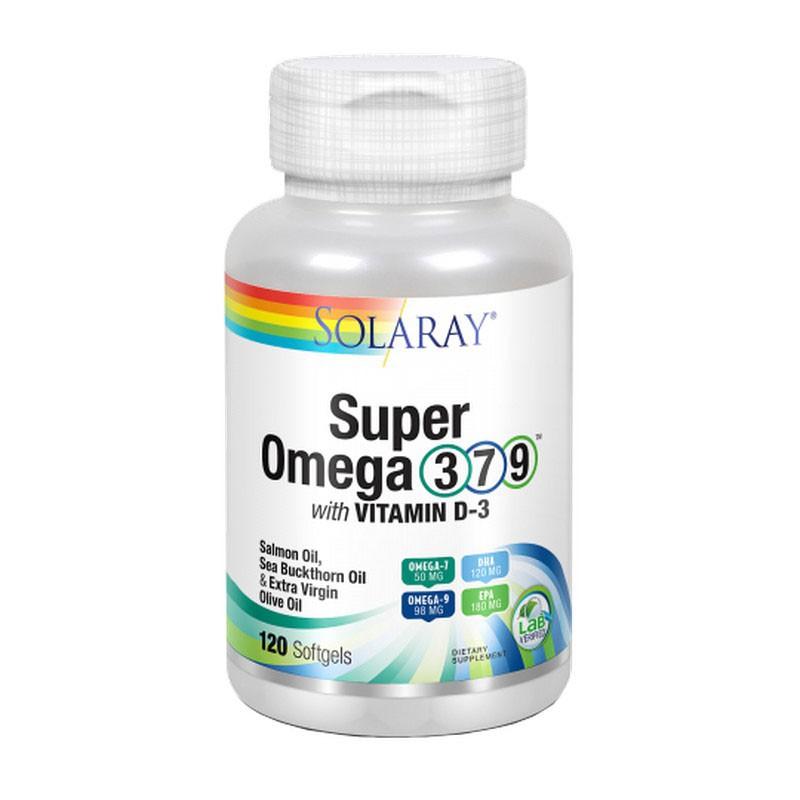 Super omega 3,7 y 9 con vitamina D-3 120 perlas Solaray Super omega 3,7 y 9 con vitamina D-3 120 perlas Solaray