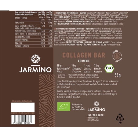 Barrita de Colageno Brownie BIO 12x55g Jarmino