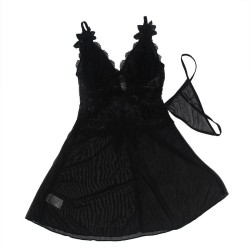 SUBBLIME - BABYDOLL TELA DE TUL DETALLE ENCAJE Y FLOR NEGRO S-M