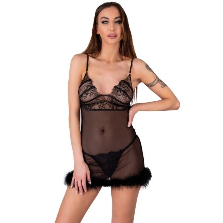 LIVCO CORSETTI FASHION - ZERUNAM SET BABYDOLL TANGA NEGRO S-M