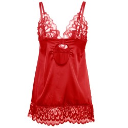 SUBBLIME - BABYDOLL SATINADO CON ENCAJE ROJO S-M