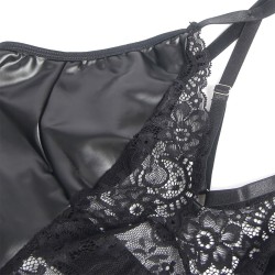 SUBBLIME - 957520 VESTIDO DE CUERO CON ENCAJE FLORAL NEGRO S-M