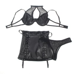 SUBBLIME - 957582 CONJUNTO SUJETADOR Y FALDA DE CUERO NEGRO S-M