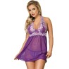 SUBBLIME - BABYDOLL BLANCO ENCAJE FLORAL MORADO S-M