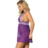 SUBBLIME - BABYDOLL BLANCO ENCAJE FLORAL MORADO S-M
