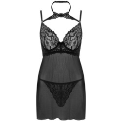 LIVCO CORSETTI FASHION - BINELLA SET BABYDOLL TANGA NEGRO S-M