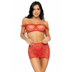 LEG AVENUE - SET TRES PIEZAS TOP, MINI FALDA Y TANGA TALLA ÚNICA - NEGRO