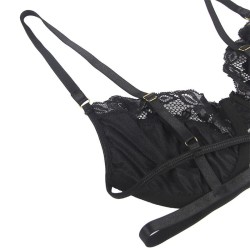 SUBBLIME - SET DE 3 PIEZAS SUJETADOR TANGA LIGA ENCAJE NEGRO S-M