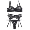 SUBBLIME - SET DE 3 PIEZAS SUJETADOR TANGA LIGA ESTAMPADO FLORAL NEGRO S-M