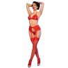 CHILIROSE - CR 4848 SET SUJETADOR TANGA MEDIAS DE ENCAJE ROJO S