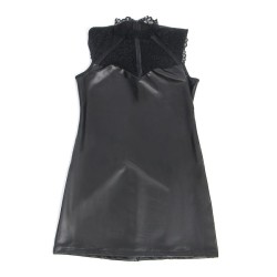 SUBBLIME - 957544 VESTIDO DE CUERO CON CUELLO DE ENCAJE NEGRO S-M