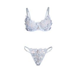 SUBBLIME - 957629 CONJUNTO SUJETADOR Y PANTIES CON BORDADOS DE FLORES CELESTE S-M
