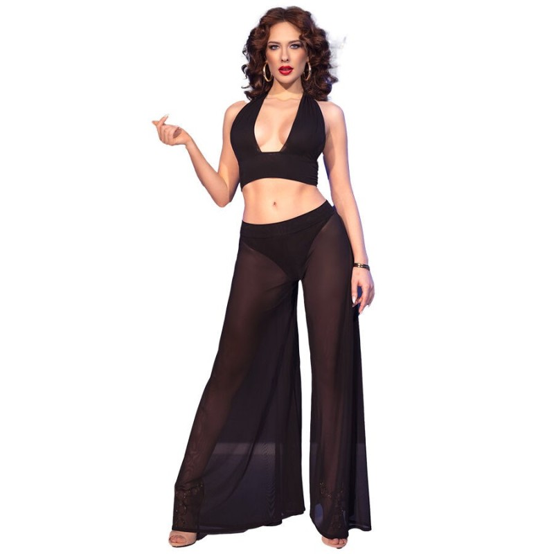 CHILIROSE - CR 4857 SET TOP Y PANTALONES NEGRO TALLA S