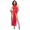 CHILIROSE - CR 4853 VESTIDO ROJO DE ENCAJE CON GUANTES S-M