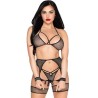 LEG AVENUE - 89362 SET TOP TANGA LIGUERO ESPOSAS NEGRO - TALLA ÚNICA