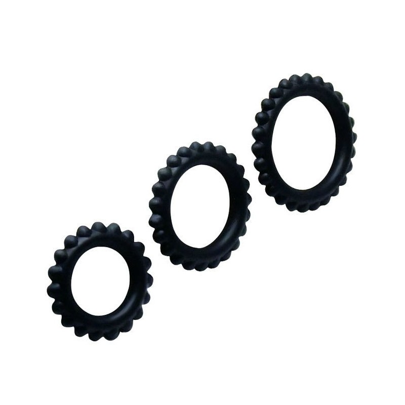 BAILE - TITAN SET 3 PCS COCK RING BLACK 2.8 2.4 1.9 CM